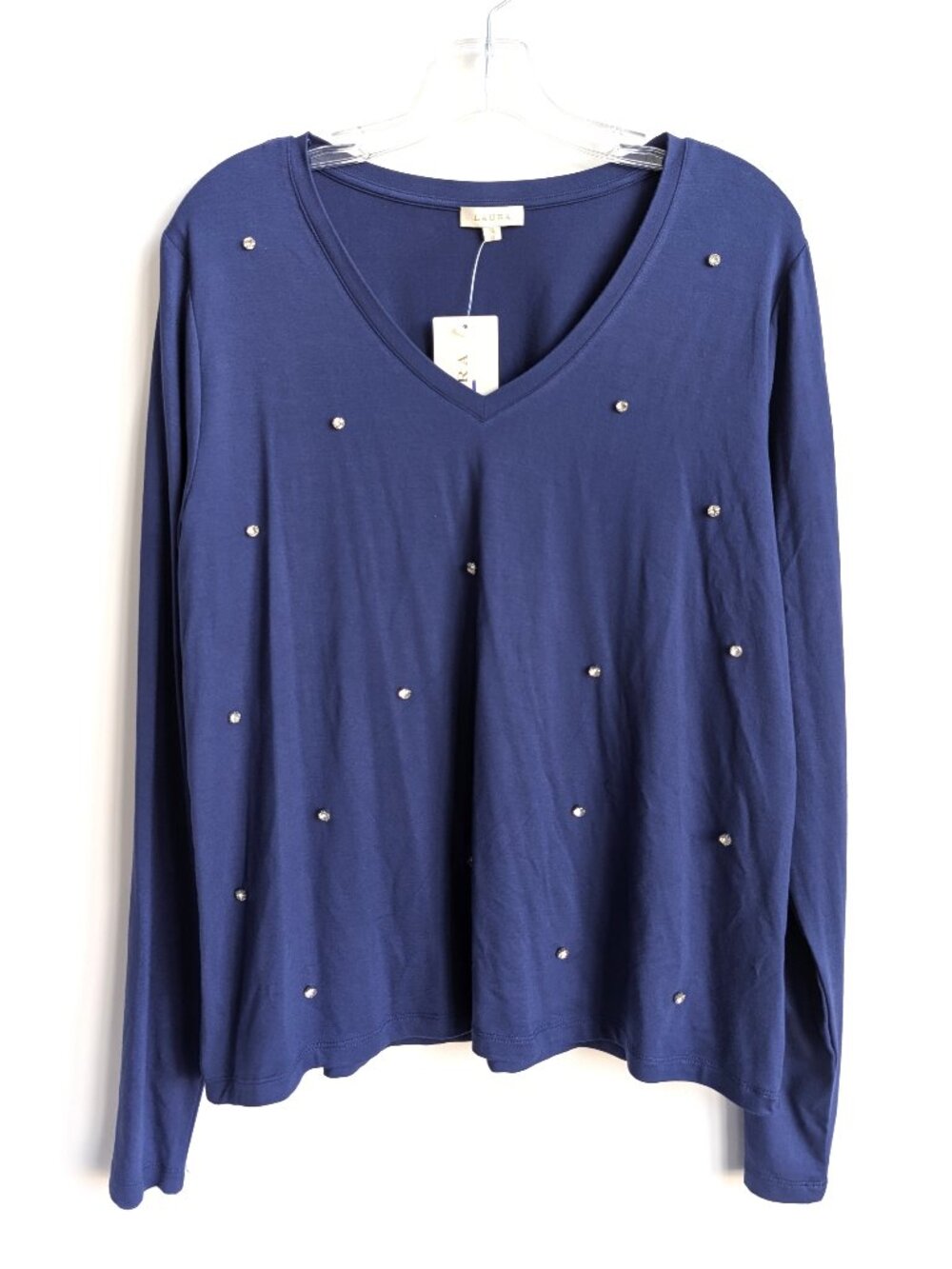 NWT LAURA Rhinestone Embellished V Neck Top | Size XL